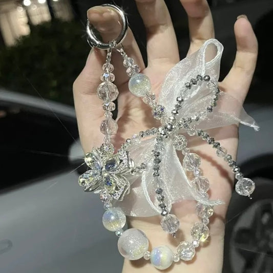 Custom Elegant White Wedding Dress Keychain with Resin Beads